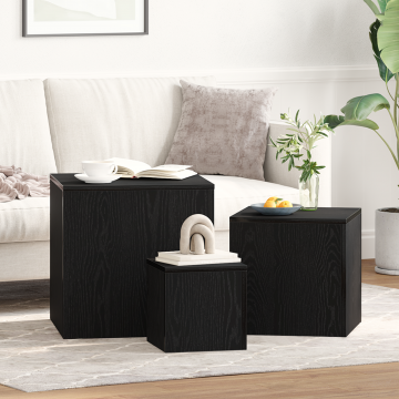 Gossi set de 3 mese laterale stivuibile, stejar negru, lemn prelucrat Gossi set de 3 mese laterale stivuibile, stejar negru, lemn prelucrat