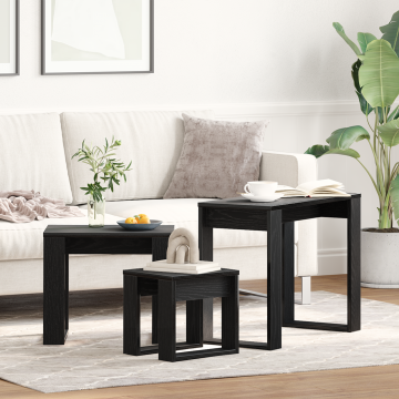 Gossi set de 3 mese stivuibile, stejar negru, lemn prelucrat Gossi set de 3 mese stivuibile, stejar negru, lemn prelucrat