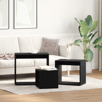 Gossi set de 3 mese stivuibile, stejar negru, lemn prelucrat Gossi set de 3 mese stivuibile, stejar negru, lemn prelucrat
