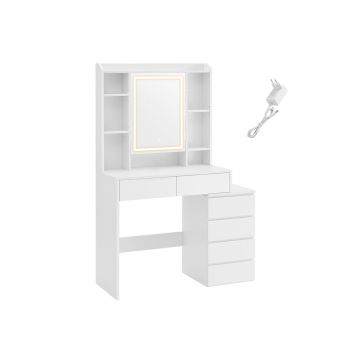 Masa de toaleta cu oglinda iluminata Vasagle Alb 97.5x40x145 cm Masa de toaleta cu oglinda iluminata Vasagle Alb 97.5x40x145 cm