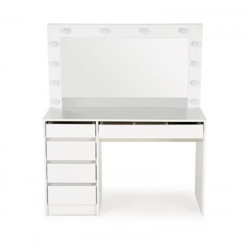 Masuta de toaleta HOLLYWOOD, 5 sertare, cu oglinda si iluminare LED, alb, 120x55x140 cm Masuta de toaleta HOLLYWOOD, 5 sertare, cu oglinda si iluminare LED, alb, 120x55x140 cm