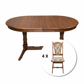 Set masa extensibila EUROPA ovala cu 4 scaune IZA stofa print 07, lemn masiv, nuc, 160 240x90x70 cm Set masa extensibila EUROPA ovala cu 4 scaune IZA stofa print 07, lemn masiv, nuc, 160 240x90x70 cm