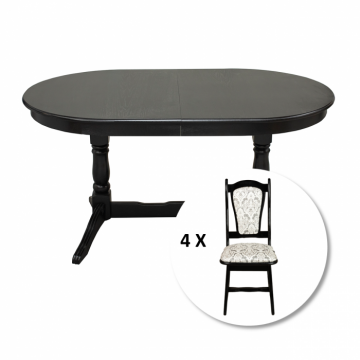 Set masa extensibila EUROPA ovala cu 6 scaune IZA stofa print 02, lemn masiv, wenge, 160 240x90x70 cm Set masa extensibila EUROPA ovala cu 6 scaune IZA stofa print 02, lemn masiv, wenge, 160 240x90x70 cm