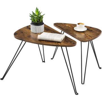 Set 2 masute de cafea Nesting Side, Vasagle, PAL/otel, maro rustic