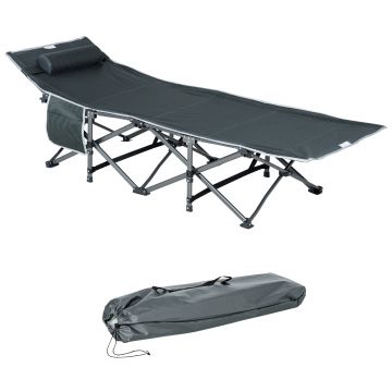 Outsunny Pat Pliabil cu Buzunare de Depozitare si Geanta pentru Transport, Pat de Camping Capitonat si Inaltat, 188x64.5x53 cm, Gri | Aosom Romania