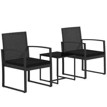 Outsunny Set de cafea din ratan PP din 3 piese cu perne, Mobilier bistro pentru exterior cu fotolii cu efect de ratan | Aosom Romania