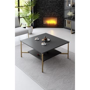 Masuta Cafea, PAL Melaminat / Metal, Gold Line, Negru / Auriu, 80 x 80 x 40 cm