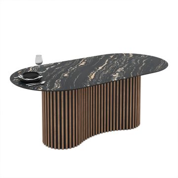 Masa dining cu riflaje OSCAR 200, 200x100x76 cm, HDF Nuc/Negru