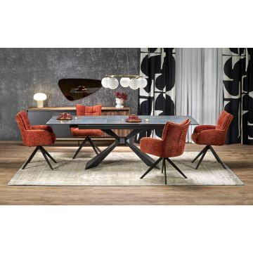 Masa Extensibila Hagen 145, 180-230x90x76 cm, Otel Vopsit/Sticla/Ceramica, Negru/Albastru Marmura