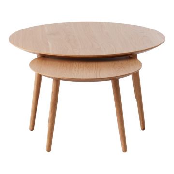 Măsuțe de cafea în culoare naturală 2 buc. rotunde cu aspect de lemn de stejar ø 88 cm Adda – Unique Furniture