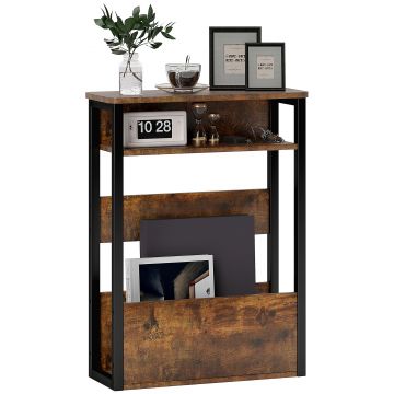 HOMCOM Măsuță de Living în Stil Industrial cu 2 Rafturi, Măsuță Laterală din Lemn și Metal, 46x18x58,5 cm, Maro Rustic | Aosom Romania