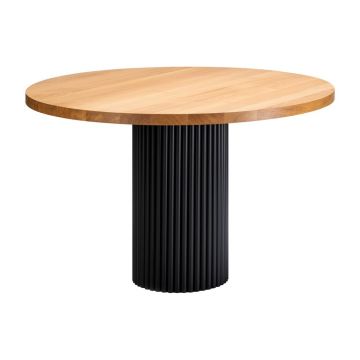 Masă de dining rotundă cu blat din lemn de stejar ø 120 cm Flamingo – CustomForm