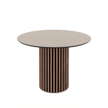 Masa Rotunda Olympus Anemon, Ø110x76 cm, MDF, Stejar-Negru/Beige