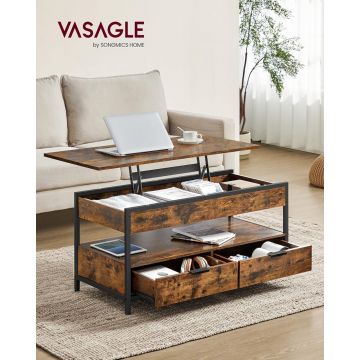 Masuta de cafea cu blat rabatabil, Vasagle, 100x50x48-63 cm, max 136 kg, maro