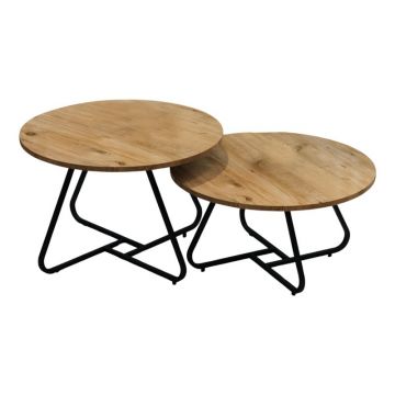 Set de 2 buc masuta de cafea Symeli metal negru si melamina culoare naturala 60x75x45 cm