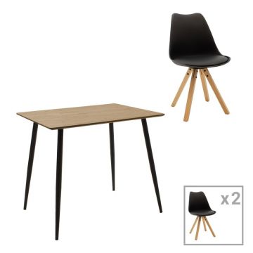 Set de 3 buc masa si scaune Cuba Caron MDF si plastic PP in nuanta negru natural 70x70x75 cm