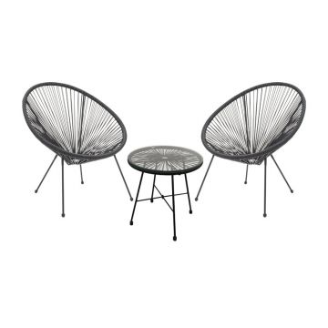 Set de 3 buc masa si scaune de gradina Acapulco metal negru si ratan negru si sticla 71x76x85 cm