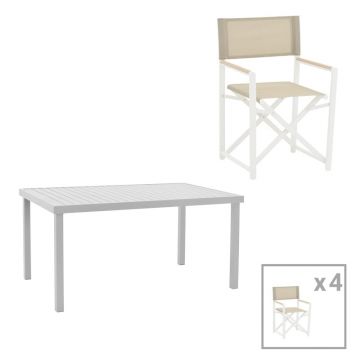 Set de 5 buc masa si scaune de gradina Kliton Mabu aluminiu alb 150x80x74 cm