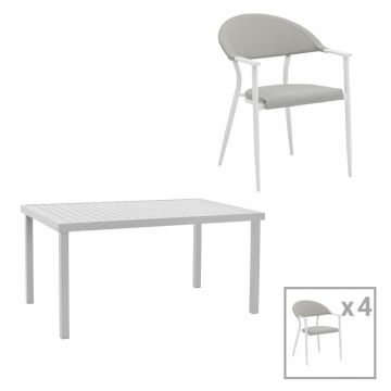 Set de 5 buc masa si scaune de gradina Kliton Pino aluminiu alb 150x80x74 cm