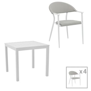 Set de 5 buc masa si scaune de gradina Kliton Pino aluminiu alb 80x80x74 cm