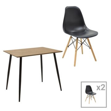 Set de 5 buc masa si scaune Julita-Cuba plastic PP-MDF culoare negru-sonoma 70x70x75 cm