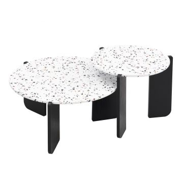 Set de Măsuțe de Cafea Moderne Suprapuse, Utilizabile ca Măsuță de Cafea sau Noptiere, Design Versatil, 70x70x35 cm + 50x50x45,5 cm, Negru