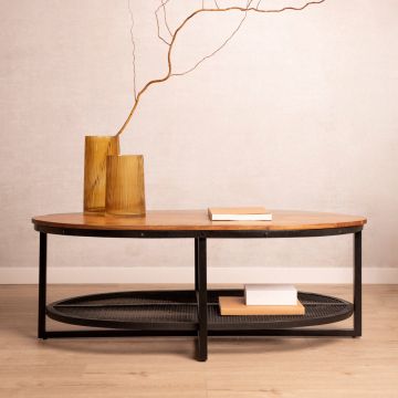 Masuta de cafea Ami, Homla, 122x71x44 cm, lemn/otel, natur/negru