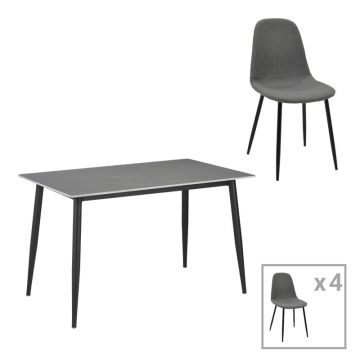 Set de 5 buc masa si scaune Gustas-Bella piatra sinterizata gri metal negru 120x60x75 cm