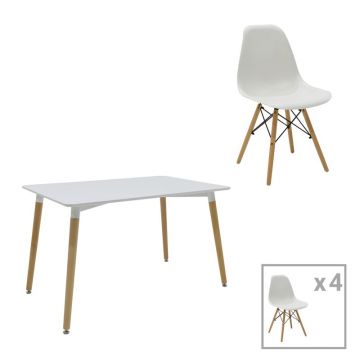 Set de 5 buc masa si scaune Natali-Julita MDF si plastic PP in nuanta alb-natural 120x80x76 cm