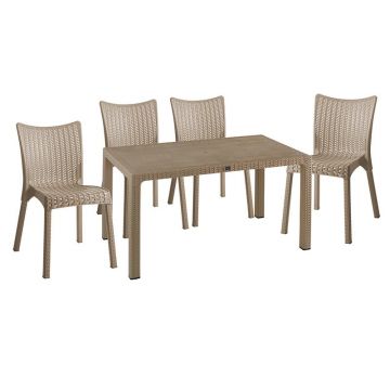 Set de gradina masa si scaune Explore, Confident set 5 piese plastic cappuccino 150x90x73.5cm