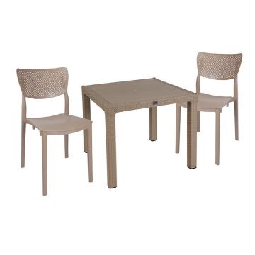 Set de gradina masa si scaune Explore, Ignite set 3 piese plastic cappuccino 90x90x73.5 cm