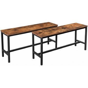 Set 2 Banci Model Magnolia, Maro rustic/ Negru, 108x32.5x50 cm