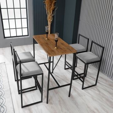 Set masă și scaune de bar (5 piese) Model Nordic, Gri