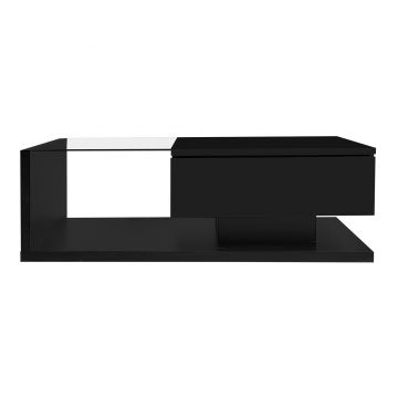 Măsuță de Cafea Modernă cu Raft din Sticlă și Efecte LED, 105x55x32,5 cm, Negru Măsuță de Cafea Modernă cu Raft din Sticlă și Efecte LED, 105x55x32,5 cm, Negru