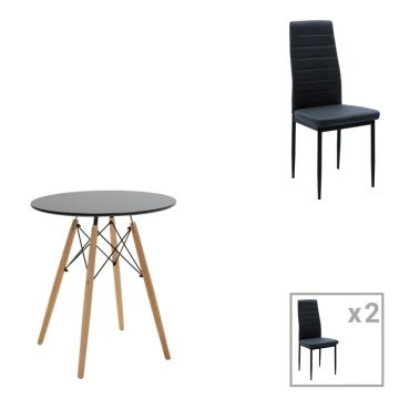 Set dining Julita-Parker, Pako World, 3 piese, MDF, Negru, 60x60x73 cm Set dining Julita-Parker, Pako World, 3 piese, MDF, Negru, 60x60x73 cm