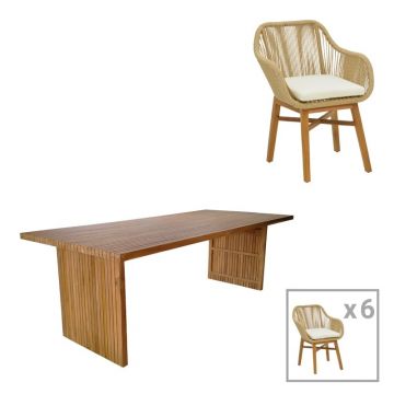 Set dining Kalie-Zibra, Pako World, 7 piese, Bej-Natural, 220x100x75 cm Set dining Kalie-Zibra, Pako World, 7 piese, Bej-Natural, 220x100x75 cm