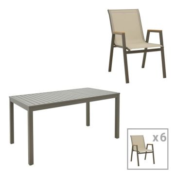 Set dining Kliton-Azelie, Pako World, 7 piese, Sampanie, 150x80x74 cm Set dining Kliton-Azelie, Pako World, 7 piese, Sampanie, 150x80x74 cm
