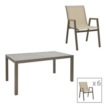 Set dining Lafla-Azelie, Pako World, 7 piese, Sampanie-Natural, 160-240x100x75 cm Set dining Lafla-Azelie, Pako World, 7 piese, Sampanie-Natural, 160-240x100x75 cm