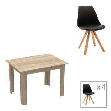 Set dining Manka-Caron, Pako World, 5 piese, Sonoma-Negru, 110x80x77 cm Set dining Manka-Caron, Pako World, 5 piese, Sonoma-Negru, 110x80x77 cm