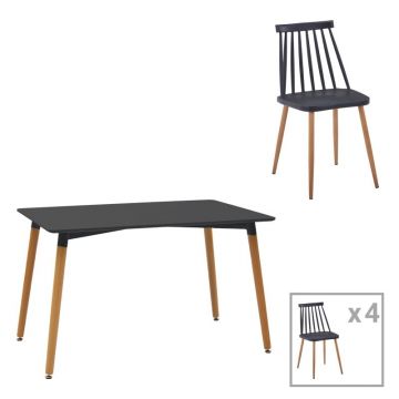 Set dining Natali-Aurora I, Pako World, 5 piese, Negru-Natural, 120x80x76 cm Set dining Natali-Aurora I, Pako World, 5 piese, Negru-Natural, 120x80x76 cm
