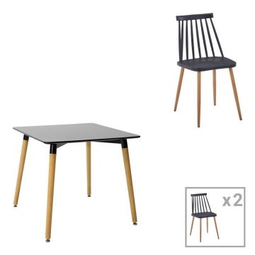 Set dining Natali-Aurora I, Pako World, Negru-Natural, 80x80x76 cm Set dining Natali-Aurora I, Pako World, Negru-Natural, 80x80x76 cm