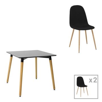 Set dining Natali-Bella, Pako World, 3 piese, MDF, Negru-Natural, 80x80x76 cm Set dining Natali-Bella, Pako World, 3 piese, MDF, Negru-Natural, 80x80x76 cm