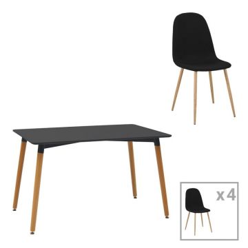 Set dining Natali-Bella, Pako World, 5 piese, MDF, Negru-Natural, 120x80x76 cm Set dining Natali-Bella, Pako World, 5 piese, MDF, Negru-Natural, 120x80x76 cm
