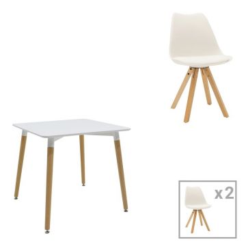 Set dining Natali-Caron, Pako World, 3 piese, MDF, Alb-natural, 80x80x76 cm Set dining Natali-Caron, Pako World, 3 piese, MDF, Alb-natural, 80x80x76 cm