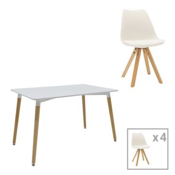 Set dining Natali-Caron, Pako World, 5 piese, MDF, Alb-Natural, 120x80x76 cm Set dining Natali-Caron, Pako World, 5 piese, MDF, Alb-Natural, 120x80x76 cm
