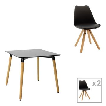 Set dining Natali-Caron, Pako World, MDF, 3 piese, Negru-Natural, 80x80x76 cm Set dining Natali-Caron, Pako World, MDF, 3 piese, Negru-Natural, 80x80x76 cm