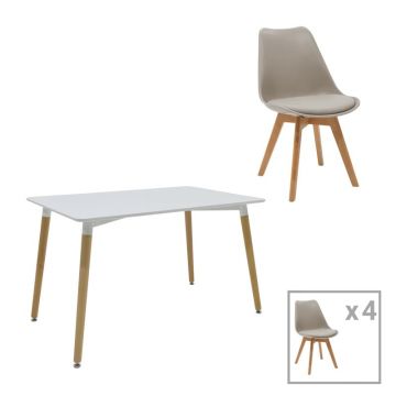Set dining Natali-Gaston, Pako World, MDF, 5 piese, Gri-Alb-Natural, 120x80x76 cm Set dining Natali-Gaston, Pako World, MDF, 5 piese, Gri-Alb-Natural, 120x80x76 cm