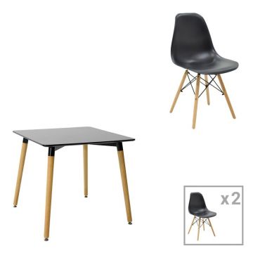 Set dining Natali-Julita, Pako World, 3 piese, Negru-Natural, 80x80x76 cm Set dining Natali-Julita, Pako World, 3 piese, Negru-Natural, 80x80x76 cm