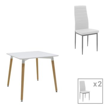 Set dining Natali-Parker, Pako World, 3 piese, MDF, Alb-natural, 80x80x76 cm Set dining Natali-Parker, Pako World, 3 piese, MDF, Alb-natural, 80x80x76 cm