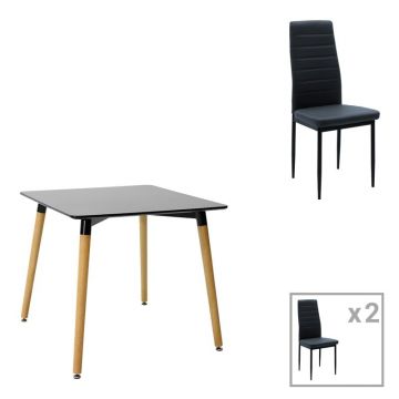 Set dining Natali-Parker, Pako World, 3 piese, MDF, Negru-Natural, 80x80x76 cm Set dining Natali-Parker, Pako World, 3 piese, MDF, Negru-Natural, 80x80x76 cm